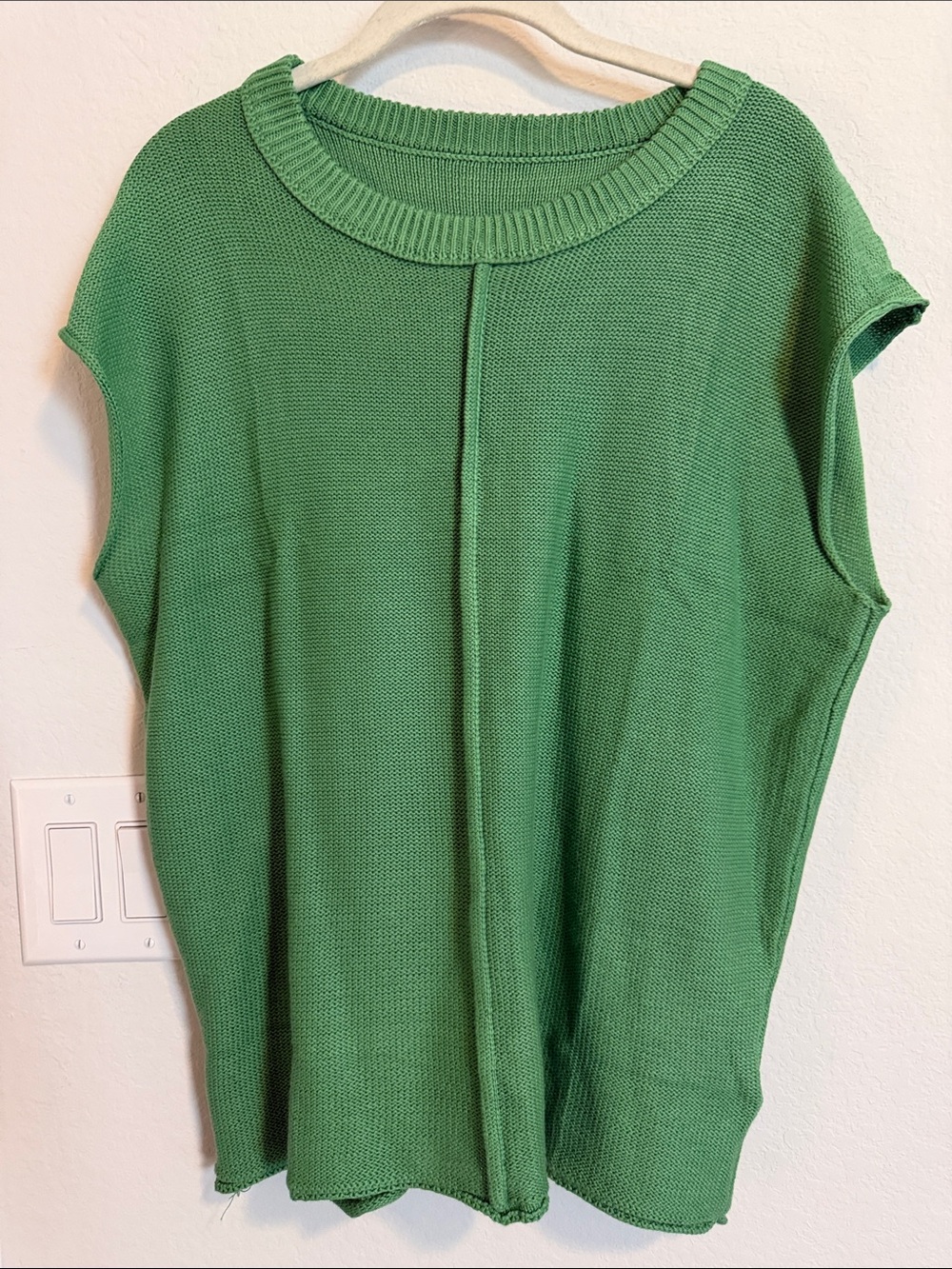 Green Knit Cap-Sleeve Sweater Top